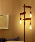 Industrial Dimmable Floor Lamp With 3 Heads 68 Inch Tall Tree Floor Lamp In Black Metal And Wood Dope Vintage Style Pole Light in living room
