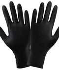 Industrial Grade Powder Free Disposable Gloves Nitrile Vinyl Blend Black Large, front view showing ambidextrous design