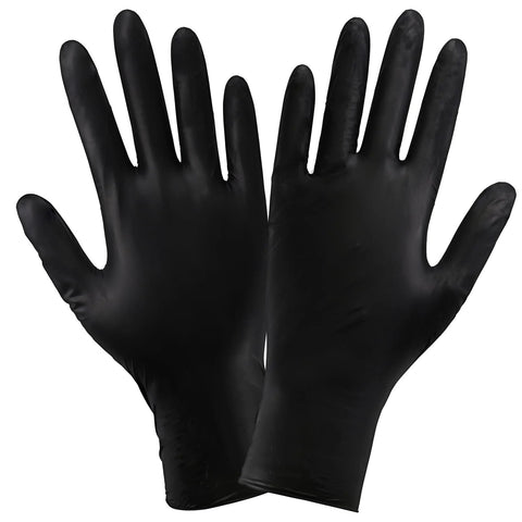 Industrial Grade Powder Free Disposable Gloves Nitrile Vinyl Blend Black Large, front view showing ambidextrous design
