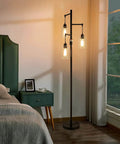 Industrial Floor Lamp With Dimmable On Off Switch Three Head Rustic Tree Style Standing Lamp For Living Room Reading Office And Bedroom Black Edison Bulb Compatible 40W Retro Tall Glass Floor Light Must Have For Any Space