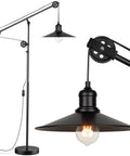 Industrial Adjustable Floor Lamp For Living Room With Pulley System Modern Farmhouse Tall Standing Reading Lamp In Blackened Bronze Vintage Style Task Lamp For Bedroom And Office Rustic Industrial Decor