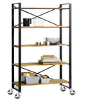 Metal and wood shelving unit on caster wheels, featuring Heavy Duty 4 Inch Threaded Stem Swivel Caster Wheels With 1/2-13 UNC Threads