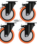 4-pack of 6 inch industrial brake casters, heavy-duty wheels with 4000 lb load capacity, no noise polyurethane on steel hub, solid steel housing