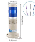 Alarm Warning Continuous Light 24V DC Heavy Duty Industrial Buzzer Signal Tower With Blue LED Model LTP 502TJ Durable Plastic Housing 80 X 190mm Audible Alert Easy Mount, showing dimensions and wiring details.