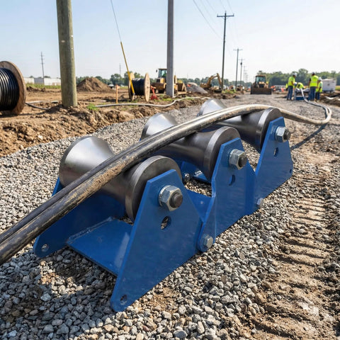 Industrial Cable Pulley For Large Scale Laying And Wire Pulling Tools, Heavy Duty Steel Sheave guiding cables on construction site