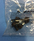 Package containing screws and warning label on a blue background.