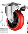 Side view of 4 Inch Industrial Caster Wheels With Brake Set Of 4 Heavy Duty 2200 Lb Capacity 360 Degree Swivel for carts and furniture.