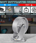 Heavy Duty Industrial Casters 6 x 2 Inch With Cast Iron Wheels And Roller Bearings, Galvanized Steel Hubs, Zinc Plated Yokes, Swivel Set Of 4, 4800 Lbs Capacity, Maintenance Friendly With Zerk Fittings