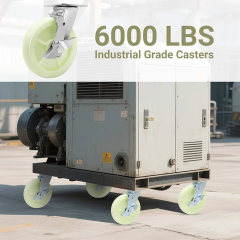 Heavy Duty Caster Wheels 8 Inch - 6000 LBS, PP Plate Castor Set of 4 on industrial equipment, double ball bearings, non-marking