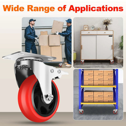 4 Inch Industrial Caster Wheels With Brake Set Of 4 Heavy Duty 2200 Lb Capacity 360 Degree Swivel For Carts Workbenches And Furniture