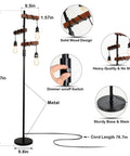 Industrial Dimmable Floor Lamp With 3 Heads 68 Inch Tall Tree Floor Lamp In Black Metal And Wood, height 67.7 in, cord 78.7 in