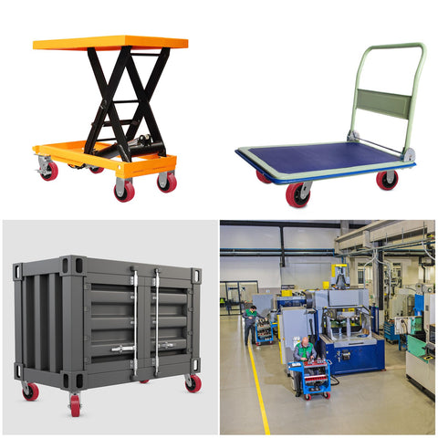 Heavy Duty Industrial Casters 5x2 Inches With Polyurethane On Polyolefin Core Wheel, used in platform trucks and equipment.
