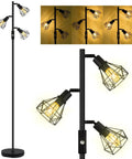 Industrial Tree Floor Lamp With Three Diamond Head Lights 1200 Lumen Edison LED Bulbs 3 Way Rotary Switch Modern Farmhouse Standing Lamp