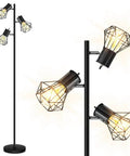 Industrial Floor Lamp With 3 Adjustable Cage Heads And Independent Control Black Standing Lamp For Living Room And Bedroom Rustic Farmhouse Style E26 Sockets Bulbs Not Included