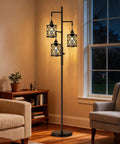 Three 6W LED Bulbs Dimmable Farmhouse Floor Lamp With Industrial Rustic Style Standing Light in a cozy living room setting