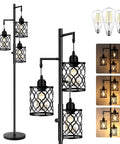 Three 6W LED Bulbs Dimmable Farmhouse Floor Lamp With Industrial Rustic Style Standing Light for Living Room Bedroom or Office 68 Inches Tall Stepless Dimming Rotary Switch
