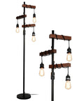 Industrial Floor Lamp With Three Heads Tree Style Design, 68 Inch Tall Wooden Standing Lamp, Sturdy Base Vintage Black Metal Pole