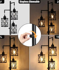 Three 6W LED Bulbs Dimmable Farmhouse Floor Lamp With Industrial Rustic Style Standing Light For Living Room Bedroom Or Office 68 Inches Tall Stepless Dimming Rotary Switch shown in various dimming stages.