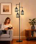 Three 6W LED Bulbs Dimmable Farmhouse Floor Lamp With Industrial Rustic Style Standing Light in living room scene