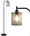Industrial Floor Lamp With Hanging Iron Mesh Shade And Foot Switch, 6W LED Bulb, All Metal Farmhouse Standing Lamp by BoostArea.