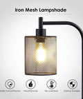Industrial Floor Lamp With Hanging Iron Mesh Shade And Foot Switch, 6W LED Bulb, All Metal Farmhouse Standing Lamp, close-up view