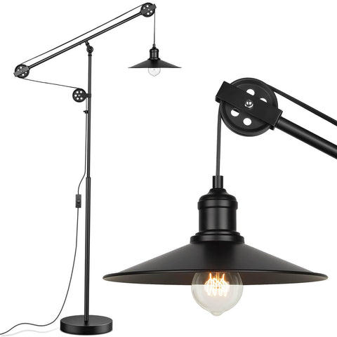 Industrial Adjustable Floor Lamp For Living Room With Pulley System Modern Farmhouse Tall Standing Reading Lamp In Blackened Bronze