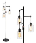 Industrial Floor Lamp With Dimmable On Off Switch Three Head Rustic Tree Style Standing Lamp For Living Room Reading Office And Bedroom Black Edison Bulb Compatible 40W Retro Tall Glass Floor Light Must Have For Any Space, front view