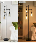 Industrial Floor Lamp With Dimmable On Off Switch Three Head Rustic Tree Style Standing Lamp For Living Room Reading Office And Bedroom Black Edison Bulb Compatible 40W Retro Tall Glass Floor Light Must Have For Any Space.