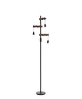 Industrial Floor Lamp With Three Heads Tree Style Design, 68 Inch Tall Wooden Standing Lamp, Sturdy Base Vintage Black Metal Pole