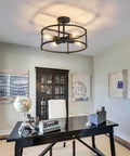 Industrial Semi Flush Mount Ceiling Light Four Light Rustic Metal Fixture In Matte Black installed in home office