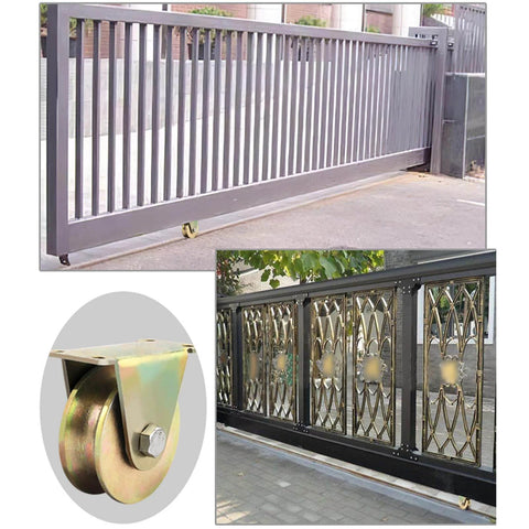 pulley,pulley wheel, U-Groove Track Wheel,Industrial Groove Wheel Heavy Duty Rigid Caster Sliding Gate Directional Wheel,Max Load-Bearing 2205 Lbs,for Wire Rope Rail,Inverted Track,Set of 4(3in/80mm) used in sliding gate installation