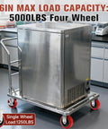 6 Inch Industrial Heavy Duty Caster Wheels Set Of 4 With Polyurethane Surface TPE Casters Load Capacity 5000 Lbs Swivel Brake Plate Casters Featuring 2 Side Brake And 2 Rigid For Trolleys Tool Boxes And Warehouse Handling under a metal appliance in a lab setting