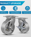 Industrial 5 By 2 Inch Heavy Duty Casters Set Of 4 With Cast Iron Hubs And Steel Wheels Up To 4000 Lb Capacity, side view of swivel and rigid wheels