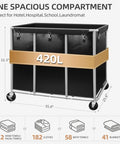 Industrial Laundry Cart On Wheels With 420L Capacity, Heavy Duty Steel Frame, Removable Waterproof Liner Bag, 400 Lb Load