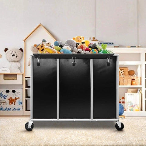 Industrial Laundry Cart On Wheels With 420L Capacity, Heavy Duty Steel Frame, Removable Waterproof Liner Bag, 400 Lb Load