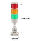 Industrial 3 Layer LED Signal Tower With Rotatable Base And Buzzer Alarm Msiud, 12 To 24V DC, 3 colors, front view with dimensions