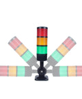 Front view of Industrial Led Signal Tower Light 3 Tier Stack with rotatable base buzzer 90dB alarm, steady or flashing modes.