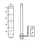 Technical drawing of Industrial Signal Light Tower LED Indicator With Red Green Yellow Lights LTA 502 LED Buzzer Flash Alarm Light Round Warning Light DC 12V 2W Metal And Plastic Construction Includes Mounting Bracket For Industrial Use, showing dimensions and mounting bracket.