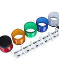 Industrial LED Signal Tower Lights With Rotatable Base and 5 Tier Stack Lamps, lenses and base components, disassembled view.