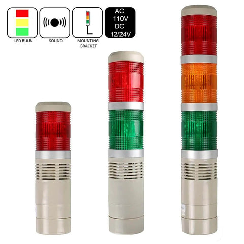 Industrial Signal Tower LED Bright Eye Catching Warning Light Luban 3 Layer Stack Red Yellow Green 12V DC Steady On Indicator with labels