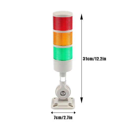 Industrial Led Signal Tower Lights Three Layer Warning Column Lamp With Rotatable Base And Buzzer Strobe Beacon For Beefed Up Heavy Duty Mechanical Equipment Continuous Flashing Switchable 12 24V By Tiiyee, showing front view with size measurements