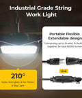 Ultra Bright 90W LED Work Light String, 10800LM, ETL Listed, 3 Prong, linkable waterproof lighting hanging in a construction area