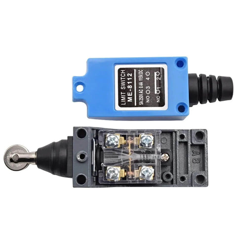 Industrial Momentary Limit Switch With Rotary Roller Lever Sealed And Durable For Heavy Machinery 5A At 220V Built To Last Compatible With ME-8111 ME8108 ME8122 ME9101 1 Piece, shown front and side view with blue and grey components.