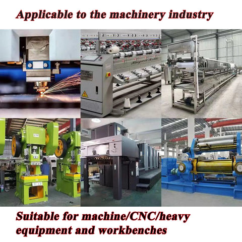 Industrial machinery setup applicable to Beefy Heavy Duty Machine Leveling Pads for Industrial Equipment with adjustable iron pads.