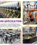 Collage of industrial machinery showing applications for Five Size Sleeve Bearing Assortment Kit.