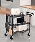 Heavy Duty Rolling Cart With Wheels For Commercial Kitchens And Food Service, 3 Tier Utility Cart, Industrial Metal Kitchen Trolley With Handle Bar And Shelf Liner, Black, Folews