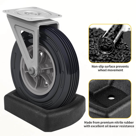 Heavy Duty Rubber Wheel Dock For Trailers With Wheel Chock And Stabilizer Fits 6 Inch Casters, side view with black nitrile rubber