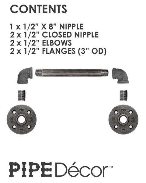 Industrial Pipe Decor Barn Door Handle 8 Inch With Authentic Steel Grey Iron Fittings Flanges And Pipes layout