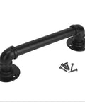 Set Of 2 Industrial Pipe Door Pull Handles And Grab Bars With Antique Rustic Cast Iron Handrails In Matte Black 12 Inch