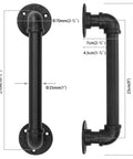 Set Of 2 Industrial Pipe Door Pull Handles And Grab Bars With Antique Rustic Cast Iron Handrails In Matte Black 12 Inch with dimensions